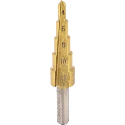 Gold Tone Triangle Shank Titanium-Plated Straight 5 Step Flute Drill Bit 4-12mm