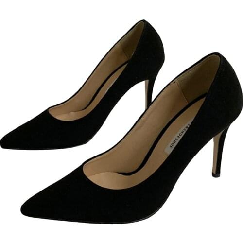 Spring Summer New Pointed Single Shoes Suede Stiletto Asakuchi Heel Womens Shoes Sexy Banquet Wild High Heels Size 33-42