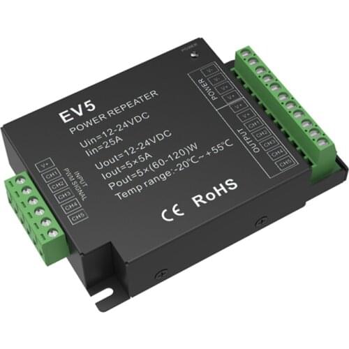 Led RGB RGBW RGBCCT Strip Power Amplifier Power Repteater DC 12V/24V 5A*5CH 25A 5 Channel Output RGB+CCT Strip Amplifier