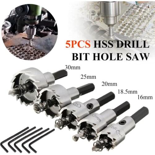 WENXING Titanium Coated 5PCs 16-30mm HSS Drill Bit Hole Saw Stainless Steel Metal Alloy