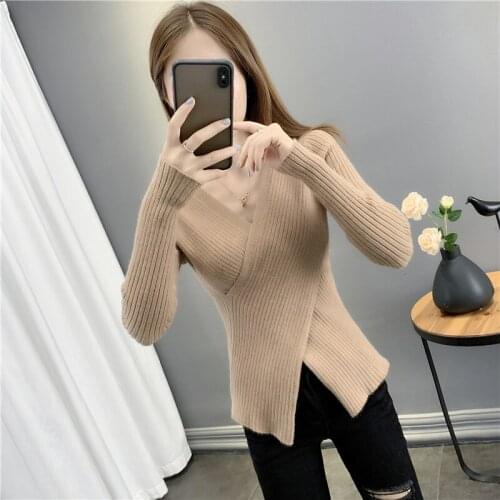 2021 Early Autumn Fashion V-neck Knitting Sexy Inside Women Clothing Slim Bottoming Shirt Sweaters Long Sleeve Tops Knit Famale