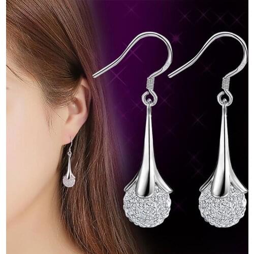 Women Trumpet Flower Faux Moonstone Long Dangle Earring Women Hook Earrings Jewelry