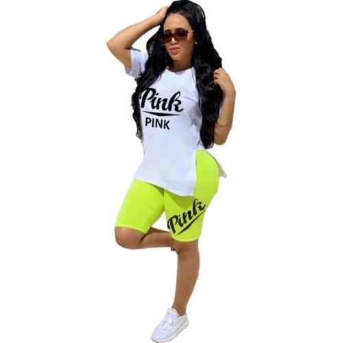 Summer Autumn Womens Set Letter Print Side Slit T-shirt Pencil Knee Length Pants Suit Two Piece Set Fashion Tracksuit Outfit