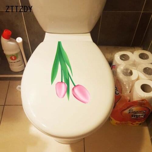 ZTTZDY 17.9*28CM Pink Flower Tulip Home Toilet Sticker Decor Bedroom Wall Decal T2-0417