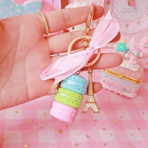 1pc cute Macarron keychain eiffel tower keyring girls bags accessories