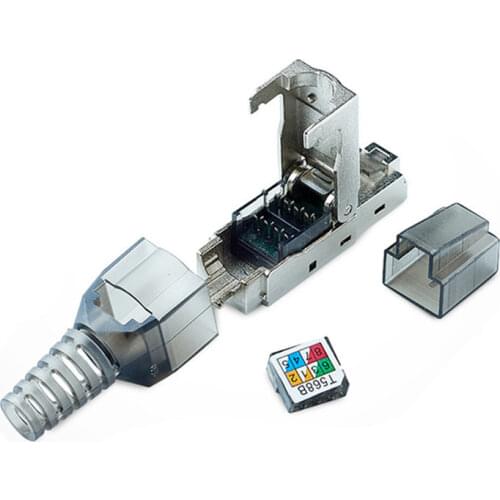 RJ45 Cat6A Connector Ethernet RJ 45 Cat 6A Plug Zinc Alloy Metal Shield 8P8C Crystal Head Field Network Modular Plug Tool Free