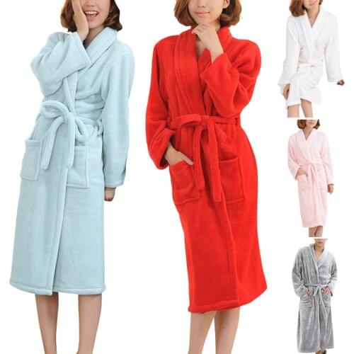 2020 Couple Solid Color Home Suit For Autumn Winter Long Bathrobe Men Women Warm Soft Plush Sleepwear Bathrobe Albornoz Mujer