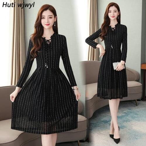 2021 Vintage Black Lace Mesh Sexy Midi Dress Autumn Winter 3XL Plus Size Long Sleeve Dress Elegant Women Bodycon Party Vestidos