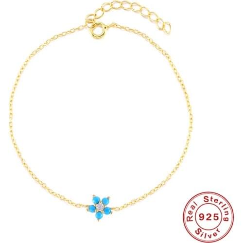 Canner 925 Sterling Silver Bracelets For Women Wholesale 2021 Trend Flowers Turquoise Pulseras Plata Original 925 1PCS Bracelet