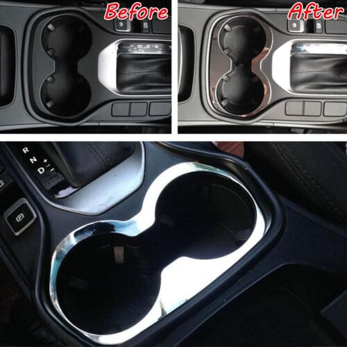BBQ@FUKA Interior Silver Water Cup Holder Frame Panel Cover Trim Styling Sticker Accessories Fit For Hyundai Santa Fe IX45 14-16