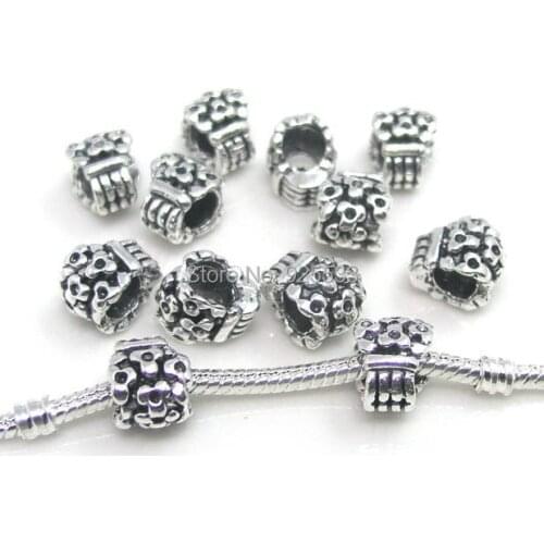 Free shipping 50pcs 11.5x9x9mm antique silver plated alloy Bouquet big hole beads fit European bracelet Jewelry DIY