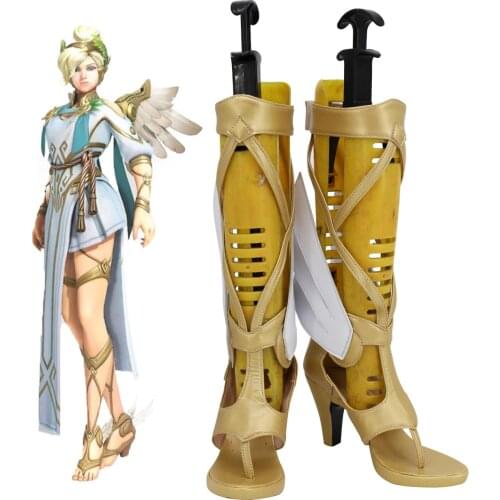 OW Angela Ziegler Golden Boots Cosplay OW Hero Guardian Angel Mercy Angela Ziegler Cosplay Shoes Custom Made Sandals