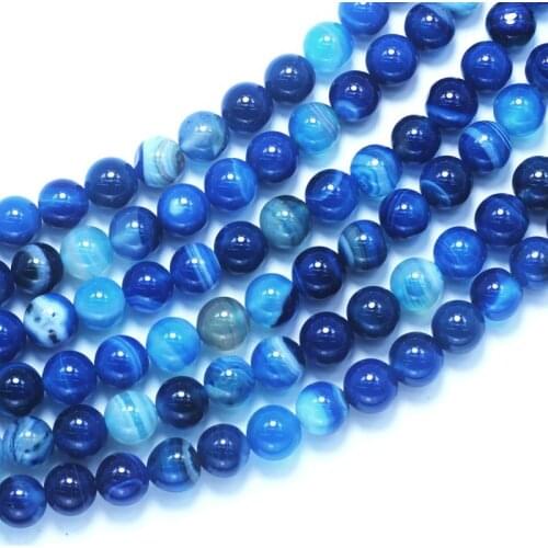 Blue Strip Stone Beads Selectable Size 4-10 MM Semi-Precious Stone Beads for Jewelry Bracelet Making DIY Beads Strand 15"