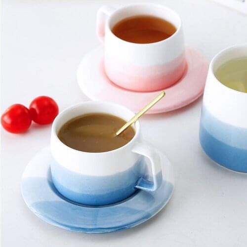 Cup Ins style gradient simple household ceramic water cup soaked coffee garland cup and saucer set couple cup