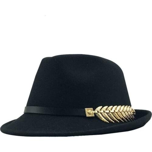 Fishbone belt decoration small top hat for men and women autumn and winter woolen hat British retro jazz hat fashion casual hat