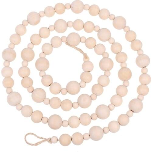 Wooden Beaded Garland Farmhouse Home Decor Rustic Country Natural Holiday Christmas Tree Garland Boho Decorations 7.3-Ft