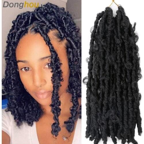 Donghou Hair Butterfly Faux Locs Crochet Hair Pre Looped Butterfly Bob Locs Braids Hair Black ombre Color Crotchet Braids Hair