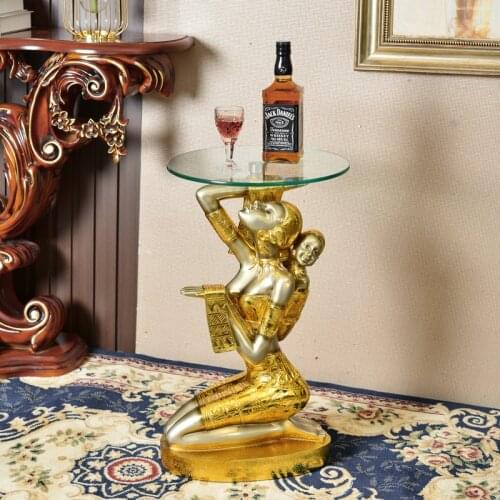 Exotic African Woman Kneeling Carry Basket Children Statue Home Furnishing Hotel Room Floor Decor Storage Small Table Ornament