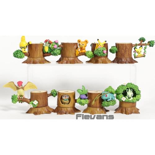Pokemon Forest Figure Vol.1 Pikachu Bulbasaur Celebi Rowlet Pidgeotto Oddish Bellossom Teddiursa Elekid 8pcs/set