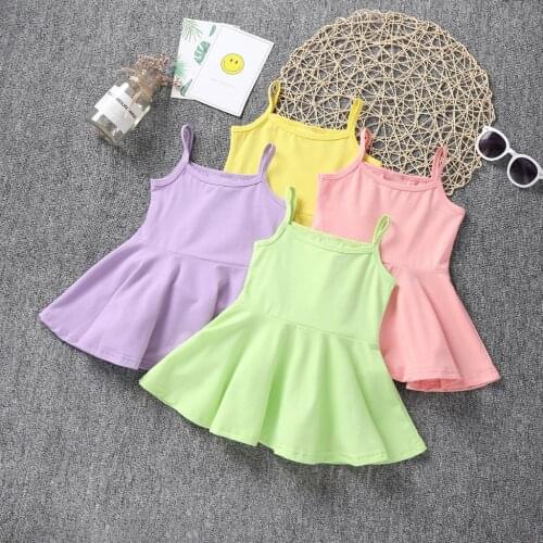 FOCUSNORM 0-4Y Summer Kids Girls Princess Mini Dress Solid Strapless Sleeveless A-Line Sundress 4 Colors