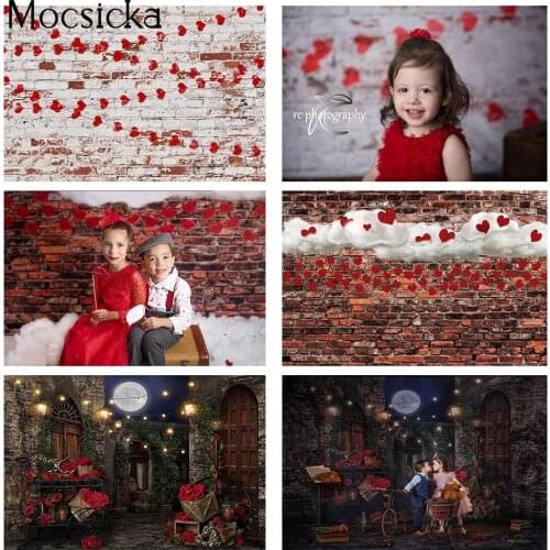 Valentines Day Brick Wall Backdrop Love Heart Date Night Photo Background Rose Flowers Newborn Baby Birthday Cake Smash Decor