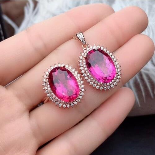 KJJEAXCMY fine jewelry 925 sterling silver inlaid natural pink topaz Girl elegant flower ring pendant big gem set support test