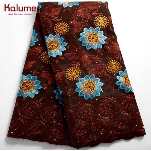 Kalume African Swiss Lace Fabric 5 Yards Nigerian Lace Fabric Embroidery Swiss Voile With Stone For Party Dress Diy Dress H2491