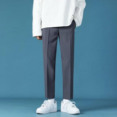 Dress Pants Men Point Small Foot Suit Trousers Black Gray Vertical Sense Straight Tube Loose New Fashion College Package Mail