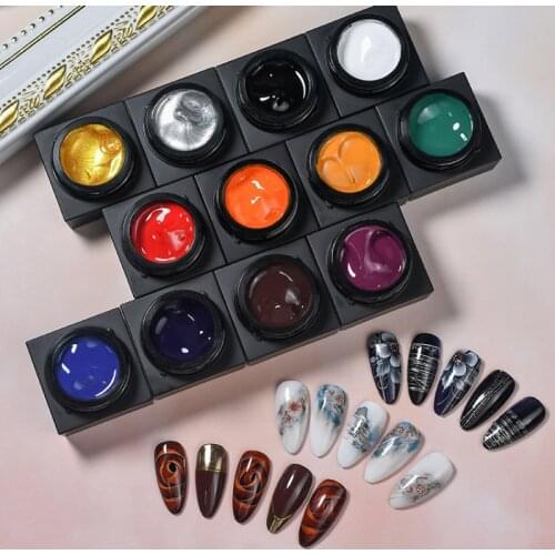 Nail Art Paint Glue 12 Colors Carved Chain Link Flower Spider Drawing Glue No Hurt Waterproof Nail UV Gel TSLM1