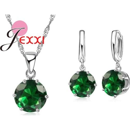 17 Color Promotions 925 Sterling Silver CZ Collar Necklace Earrings Crystal Anniversary Wedding Jewelry Sets