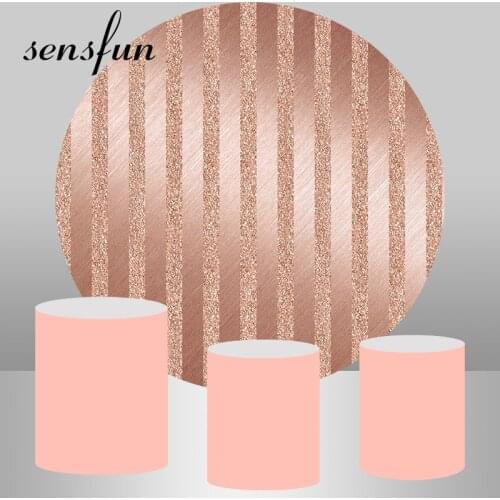 Round Rose Gold Glitter Backdrop For Photo Studio Wedding Birthday Party Circle Photography Backgrounds Cylinder Covers