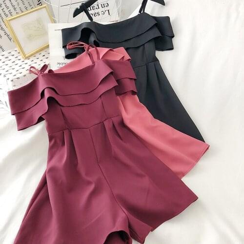 2020 Summer Women Playsuits Blending Double Deck Ruffles Playsuits Women Sexy Backless Lace Up Loose Leg Romper Overalls