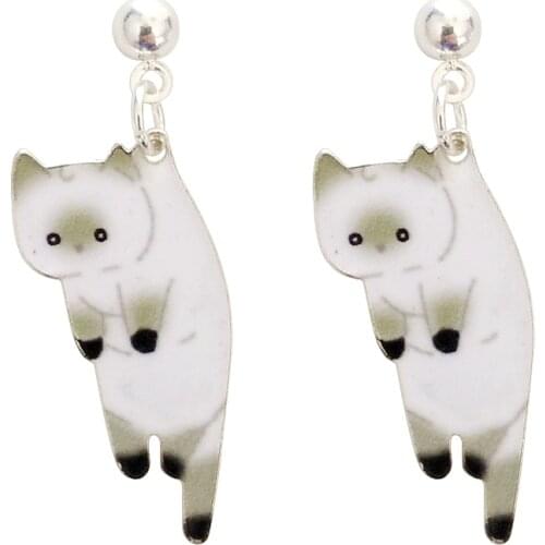 Lovely Cute Long Animal White Cat Shape Earrings Non Piercing Black Cat Clip Earrings No Pierced Ear Hole for Girl Student