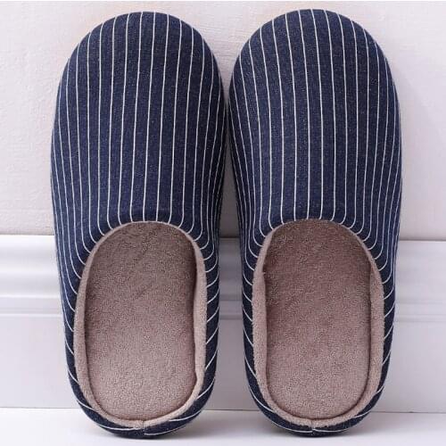 Mens Slipper 2021 Solid Color Autumn Winter Home Slipper Men Warm Indoor Beadroom Slides Male Stripe Cotton Slippers Big Size