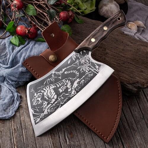 Stainless Steel Butcher Knife Set Chinese Traditional Pattern Kitchen Knife Cooks Cutter Chicken Duck Slaughter Chef Chopper