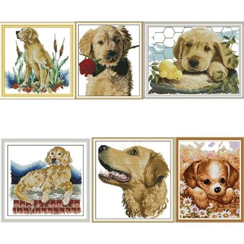 Lonely Dog Series Printed Pattern Cross Stitch Kits 11CT14CT Counted Crafts DMC Fabric Handmade Sewing Needlework Embroidery Set