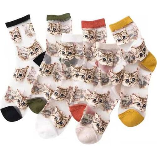 Cats Socks Women Cotton Black Casual Cute Design Sports Cat Short Sock Ladies 3D Fashion Funny Novelty Harajuku Middle Tube Sox