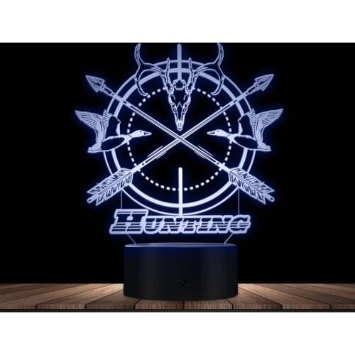 Hunting Inspired LED Acrylic Night Lamp Arrows Bird Deer Compass Shaped 3D Optical Illusion Light Hunter Gift Unique Table Decor