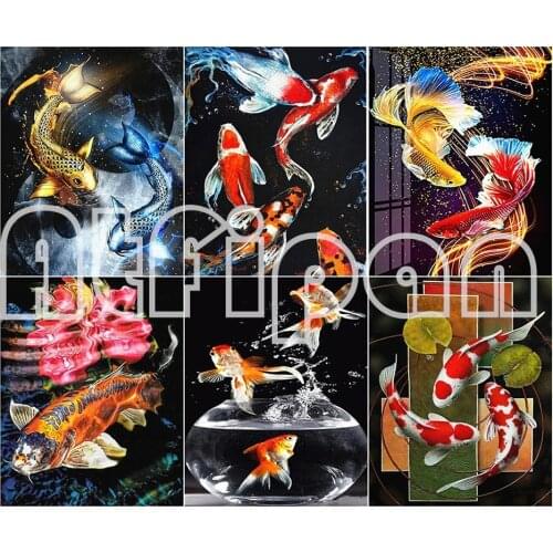 Full SquareRound Diamond Painting New Arrival Beautiful Koi Fish Handmade Gift Bead Embroidery Animal Home Decor