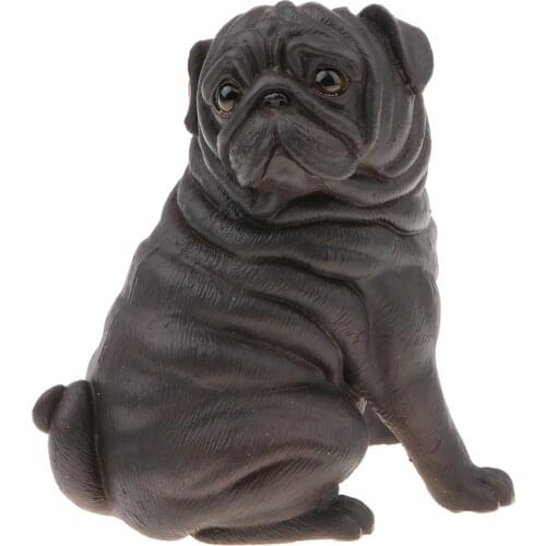 Realistic Black Pug Dog Model Figure Statue Kids Toy Home Decor, Collectible