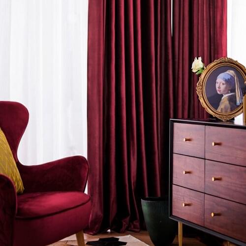 Luxury Nordic Velvet Curtain Red Blackout Curtains for Living Room Bedroom Thickened Velvet French Window Curtains