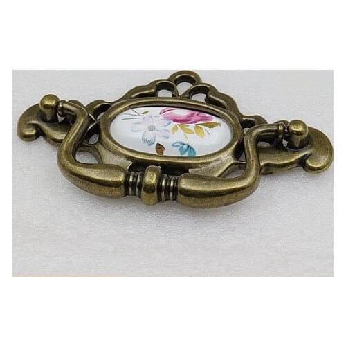 76mm Retro Rural cabinet door handles Antique European ceramic drawer knobs Zinc alloy kitchen handles High quality closet pulls