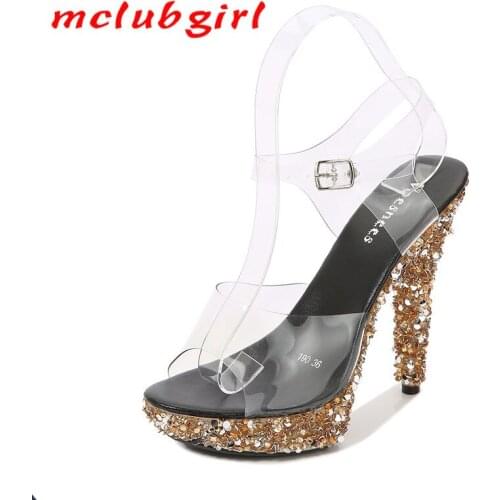 Mclubgirl Belt Sandals Female New Summer Fashion 13CM 15CM Sexy High Heels Stiletto Jelly Sandals Stripper Heels LFD