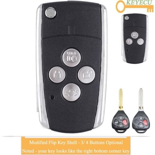 KEYECU Modified Flip Folding Remote Car Key Case Shell for Toyota Camry Corolla Reiz RAV4 Crown, Fob 3 4 Button With TOY43 Blade