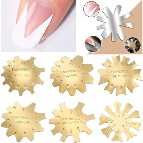 French Nail Stencil Nail Edge Trimmer Multi-Sizes V Line Nail Template Stainless Steel French Nail Cutter Easy French Smile Line