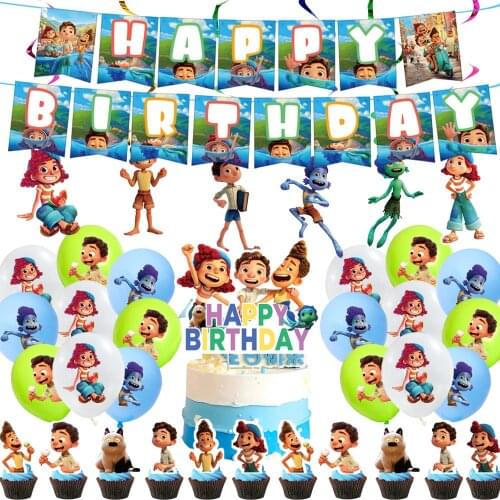 LUCA Childrens Birthday Decoration Disney Cartoon Flag Pull Banner Christmas Cake Decor Party Celebrate Festival Set Supplies