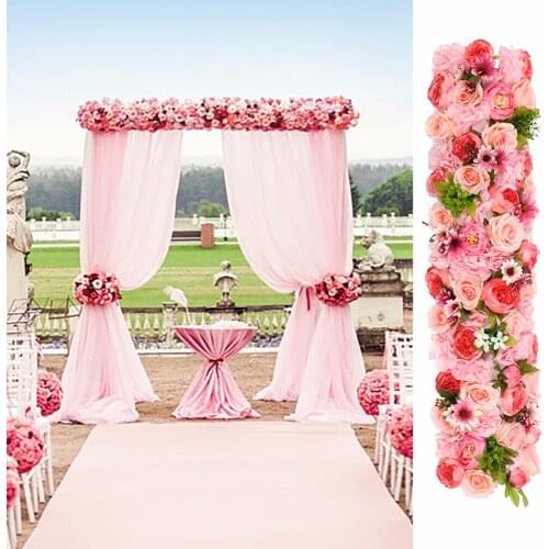 Excellent Rose artificial flower strip Wedding Pavillion Flowers strips square canopy flower decoration Wedding Supply 3M x 24cm