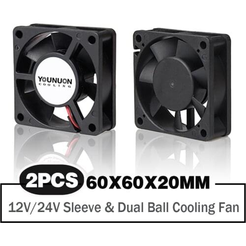 2 Pieces 60x60x20mm 6020 12V 24V Dual Ball 3D Printer Cooler Fan 60mmx20mm Brushless Machine Equipment DC Motor Cooling Fan