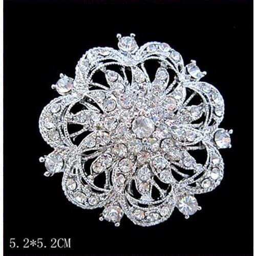 Vintage Fashion Rhodium Plated Crysal Flower Wedding Pin Brooch Hot Selling Amazing Clear Diamante Scarf Pin For Women