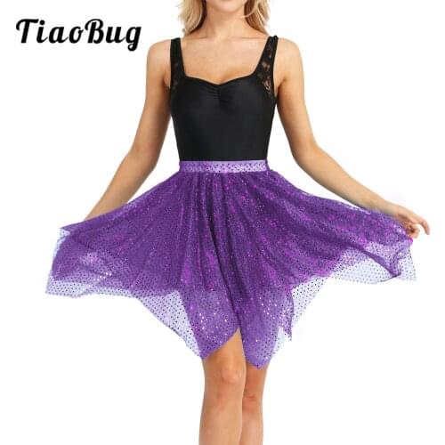 Ballet Dance Skirt Women Adult Girls Glitter Sequins Polka Dots Asymmetric Latin Dance Wrap Over Scarf Tutu Skirts